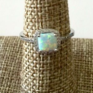 White lab Opal ring sterling silver